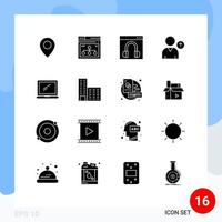 16 concepto de glifo sólido para sitios web, móviles y aplicaciones, monitor de usuario, chatear en línea, elementos de diseño de vectores editables