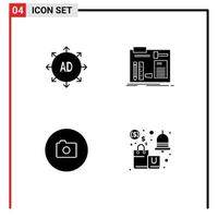 Universal Icon Symbols Group of 4 Modern Solid Glyphs of advertising camera ad diy basic Editable Vector Design Elements