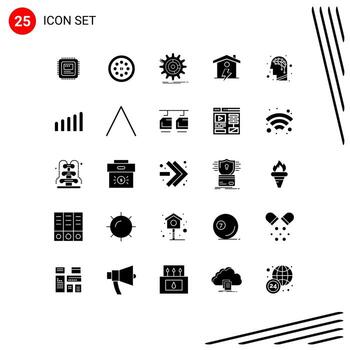 25 Thematic Vector Solid Glyphs and Editable Symbols of artificial enrgy setting house progress Editable Vector Design Elements