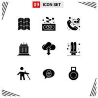 Pack of 9 Modern Solid Glyphs Signs and Symbols for Web Print Media such as cloud property call landmarks buildings Editable Vector Design Elements