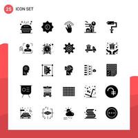 Pack of 25 Universal Glyph Icons for Print Media on White Background Creative Black Icon vector background