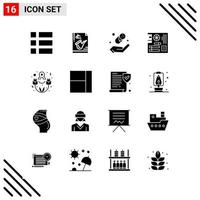 Pixle Perfect Set of 16 Solid Icons Glyph Icon Set for Webite Designing and Mobile Applications Interface Creative Black Icon vector background