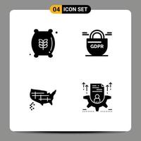 4 User Interface Solid Glyph Pack of modern Signs and Symbols of flour states food protection usa Editable Vector Design Elements