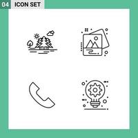 Group of 4 Filledline Flat Colors Signs and Symbols for mountain call nature photo telephone Editable Vector Design Elements