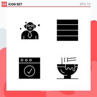 Collection of 4 Vector Icons in solid style Modern Glyph Symbols for Web and Mobile Solid Icon Sign Isolated on White Background 4 Icons Creative Black Icon vector background