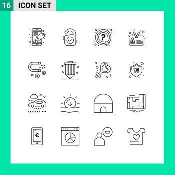 Modern Set of 16 Outlines Pictograph of investment attracting mark user identification Editable Vector Design Elements
