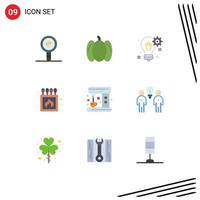 Group of 9 Flat Colors Signs and Symbols for machine box idea match camping Editable Vector Design Elements