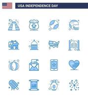 16 signos azules de estados unidos celebración del día de la independencia símbolos del deporte unido casco americano elementos de diseño vectorial del día de estados unidos editables estadounidenses vector