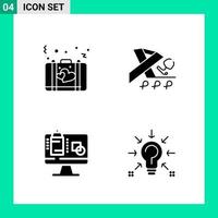 Pack of 4 Solid Style Icon Set Glyph Symbols for print Creative Signs Isolated on White Background 4 Icon Set Creative Black Icon vector background