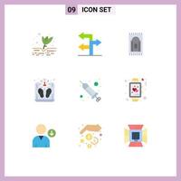 Mobile Interface Flat Color Set of 9 Pictograms of spa injection praying drop weight Editable Vector Design Elements