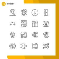 16 User Interface Outline Pack of modern Signs and Symbols of love tool watch sharpener down Editable Vector Design Elements