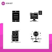 Glyph Icon set Pack of 4 Solid Icons isolated on White Background for responsive Website Design Print and Mobile Applications Creative Black Icon vector background