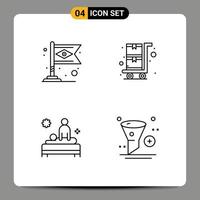 Line Pack of 4 Universal Symbols of banner care flag shopping trolley spa Editable Vector Design Elements