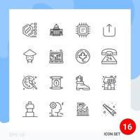 Group of 16 Modern Outlines Set for upload instagram house processor cpu Editable Vector Design Elements