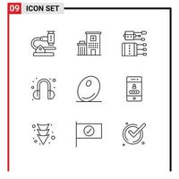 conjunto de 9 iconos de interfaz de usuario modernos signos de símbolos para ayuda alimentaria agujas de auriculares médicos elementos de diseño de vectores editables