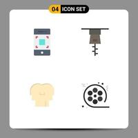 Set of 4 Vector Flat Icons on Grid for camera head technology empathy movie Editable Vector Design Elements