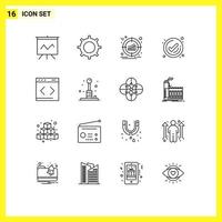 Group of 16 Outlines Signs and Symbols for management check management tick business Editable Vector Design Elements