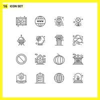 Set of 16 Vector Outlines on Grid for ship space ship gas leaf clover Editable Vector Design Elements