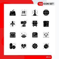 Mobile Interface Solid Glyph Set of 16 Pictograms of sword gras lab flask game globe Editable Vector Design Elements