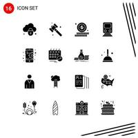 Universal Icon Symbols Group of 16 Modern Solid Glyphs of mobile configuration shopping travel train Editable Vector Design Elements