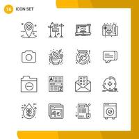 16 Icon Set Line Style Icon Pack Outline Symbols isolated on White Backgound for Responsive Website Designing Creative Black Icon vector background