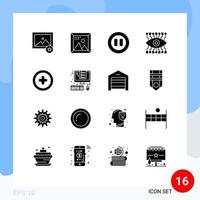 Pack of 16 Modern Solid Glyphs Signs and Symbols for Web Print Media such as devices add controls media watch Editable Vector Design Elements
