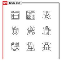 9 Universal Outline Signs Symbols of magnet design interface creative melting Editable Vector Design Elements