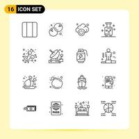 Pictogram Set of 16 Simple Outlines of food autumn power travel suitcase Editable Vector Design Elements