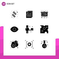 Universal Icon Symbols Group of 9 Modern Solid Glyphs of camera view file eye easel Editable Vector Design Elements