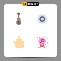 Universal Icon Symbols Group of 4 Modern Flat Icons of audio fingers sound nut high five Editable Vector Design Elements