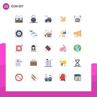 Mobile Interface Flat Color Set of 25 Pictograms of heart down secure arrow transport Editable Vector Design Elements