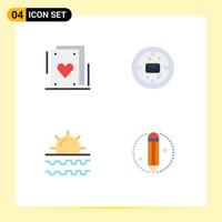 Pictogram Set of 4 Simple Flat Icons of cards sun business mail vacation Editable Vector Design Elements
