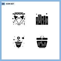 Modern Set of 4 Solid Glyphs and symbols such as disco growth electricity data tree Editable Vector Design Elements