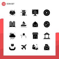 Pack of 16 Universal Glyph Icons for Print Media on White Background Creative Black Icon vector background