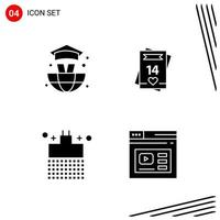 Collection of 4 Vector Icons in solid style Pixle Perfect Glyph Symbols for Web and Mobile Solid Icon Signs on White Background 4 Icons Creative Black Icon vector background