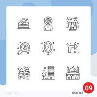 9 Thematic Vector Outlines and Editable Symbols of mirror furniture fast food finance data analysis Editable Vector Design Elements