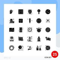 Group of 25 Modern Solid Glyphs Set for map research protection laboratory chemistry Editable Vector Design Elements