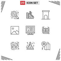 Set of 9 Modern UI Icons Symbols Signs for picture twitter ruler residence house Editable Vector Design Elements