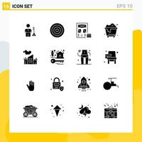 Universal Icon Symbols Group of 16 Modern Solid Glyphs of trash page interface development coding Editable Vector Design Elements