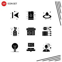 colección de 9 iconos vectoriales en estilo sólido símbolos de glifo perfecto de píxel para web y móvil signos de icono sólido sobre fondo blanco 9 iconos fondo de vector de icono negro creativo