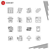 Pack of 16 Modern Outlines Signs and Symbols for Web Print Media such as love postbox hardware post paper Editable Vector Design Elements