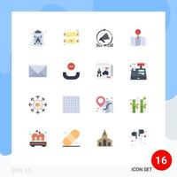 Mobile Interface Flat Color Set of 16 Pictograms of contact us communication advertising pin loudspeaker Editable Pack of Creative Vector Design Elements