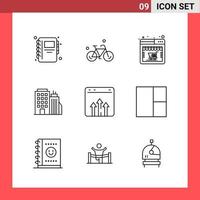 9 Icon Pack Line Style Outline Symbols on White Background Simple Signs for general designing Creative Black Icon vector background