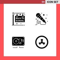 4 Icon Pack Solid Style Glyph Symbols on White Background Simple Signs for general designing Creative Black Icon vector background