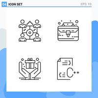 Modern 4 Line style icons Outline Symbols for general use Creative Line Icon Sign Isolated on White Background 4 Icons Pack Creative Black Icon vector background