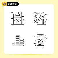 4 Creative Icons for Modern website design and responsive mobile apps 4 Outline Symbols Signs on White Background 4 Icon Pack Creative Black Icon vector background