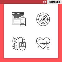 4 Icon Pack Line Style Outline Symbols on White Background Simple Signs for general designing Creative Black Icon vector background