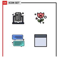 Stock Vector Icon Pack of 4 Line Signs and Symbols for book message reading rose wireframe Editable Vector Design Elements