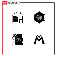 Mobile Interface Solid Glyph Set of 4 Pictograms of chair business learn global statistical analysis Editable Vector Design Elements