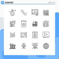 Universal Icon Symbols Group of 16 Modern Outlines of household shield photo security world Editable Vector Design Elements